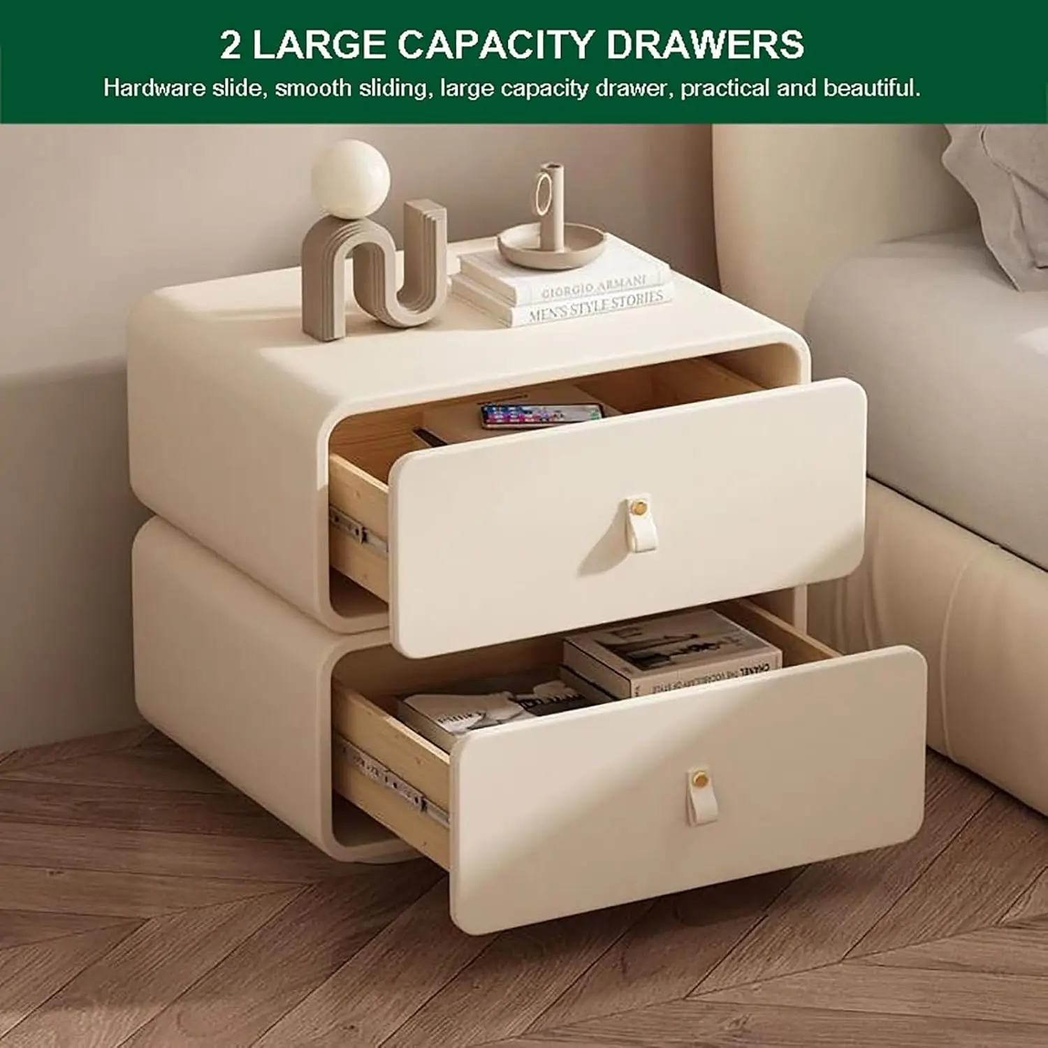 Leather 2-Drawer Nightstand 3