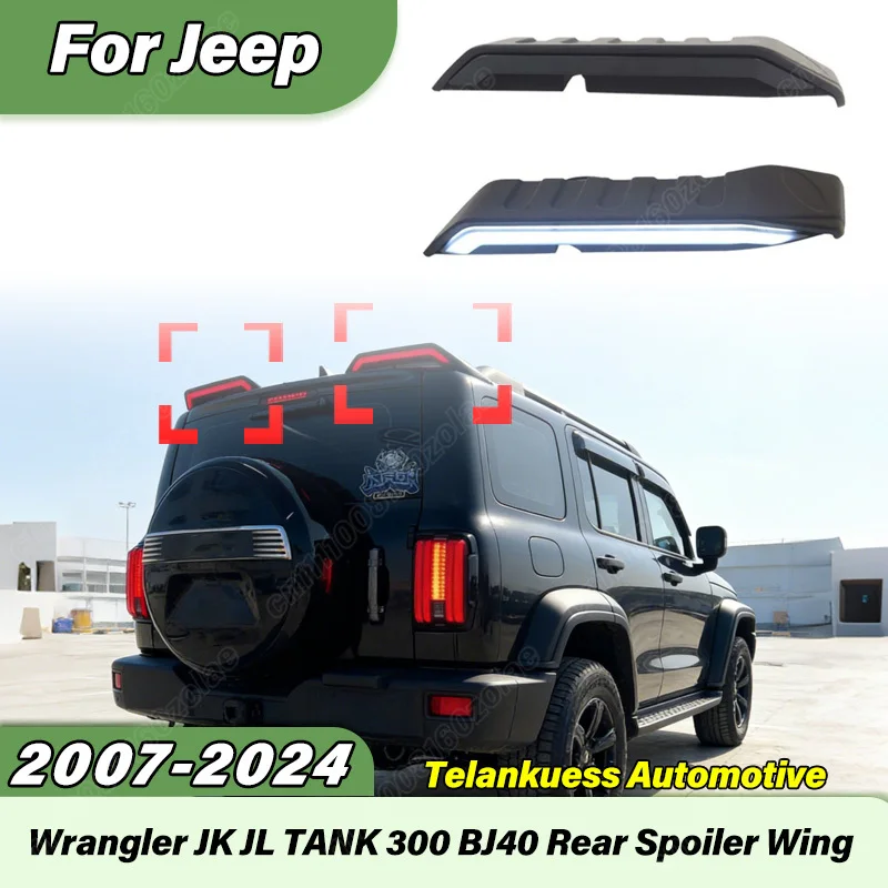 

For Jeep Wrangler JK JL TANK 300 BJ40 2007-2024 Car Rear Trunk Spoiler Sports Racing Tail Wing with Lights Body Modification Kit