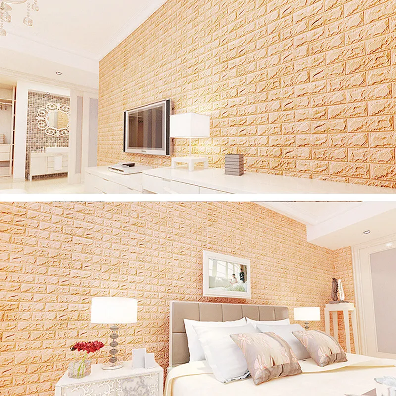 3D Brick Wall Stickers Self-Adhesive Soundproof Waterproof Panel 60x60cm Realistic Brick Design for Bedroom Living Room Kitchen