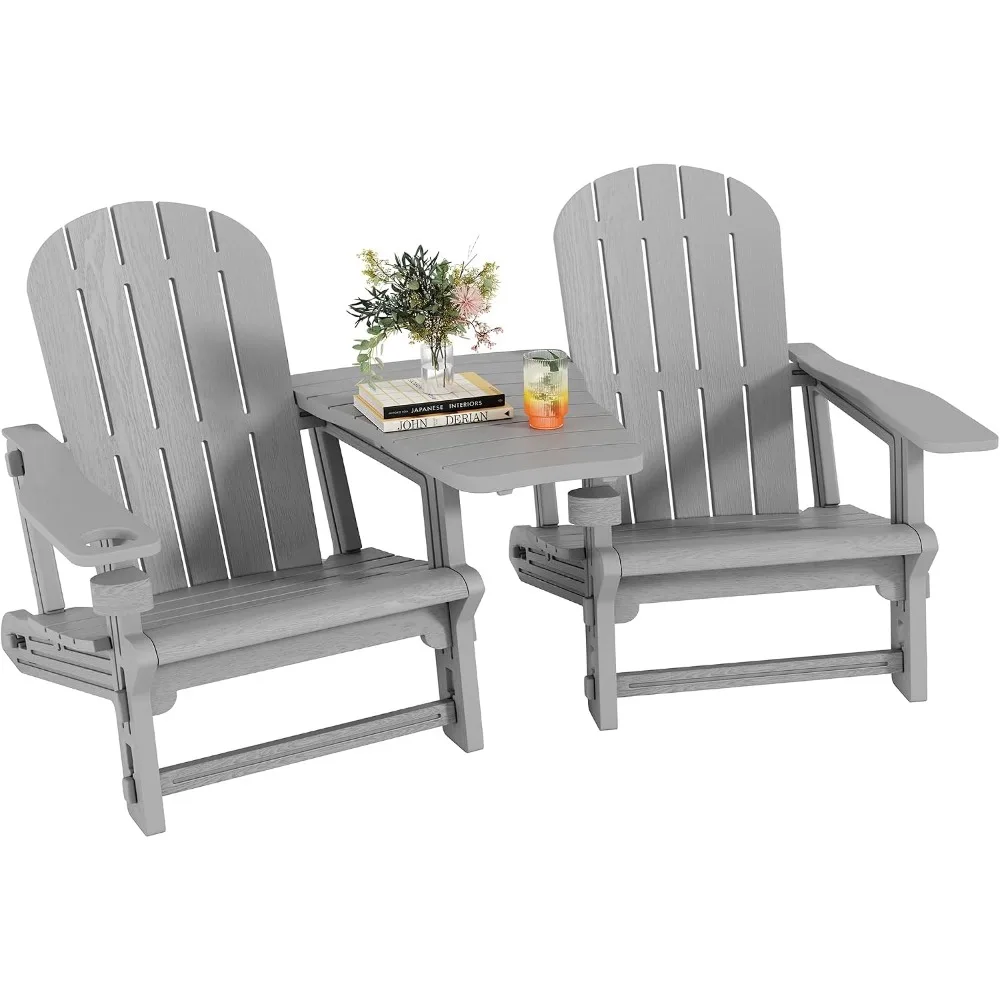 Weather-Resistant Outdoor Chairs Set, Removable Tabletop, Umbrella Hole, Suitable for Garden, Backyard, Pool - Light Gray