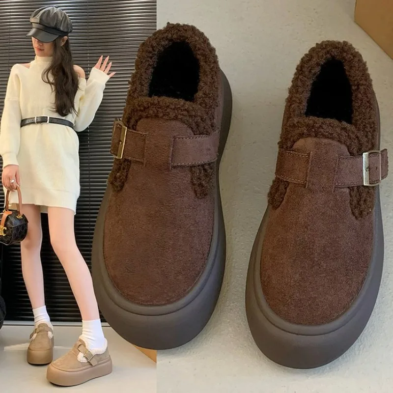 Add Velvet and Thick Soled Bread Shoes Women 2024 Winter New Explosive Casual Cotton Shoes