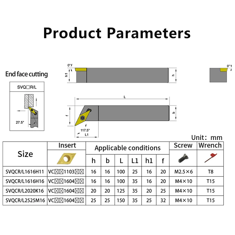 SVQCR1616H11 SVQCR1616H16 SVQCR2020K16 SVQCR2525M16 External Turning Tool SVQCR Cutter Bar CNC Lathe Bar Turning Holder