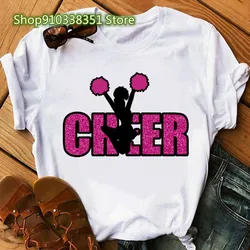 Fashion Cheer Girl Cute Prints Women T-shirt Casual Gym Short Sleeve Loose Breathable Tee Shirt Summer Streetwear Oversized Tops
