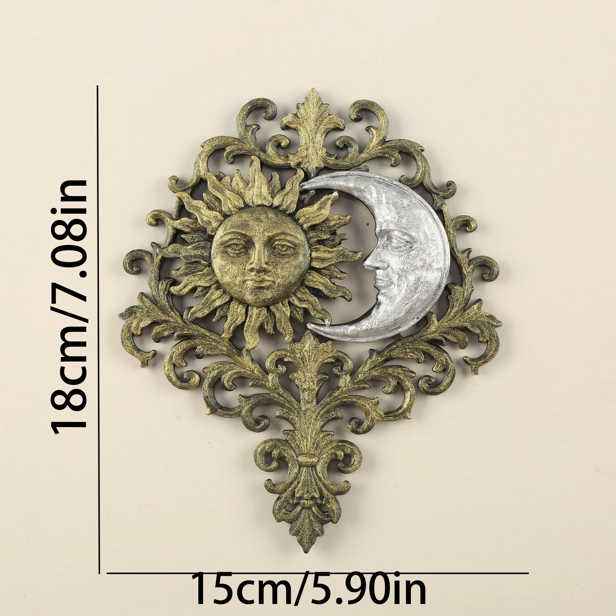 Vintage Baroque Sun Moon Face Wall Decor, Gold Silver Plastic Celestial Gothic Wall Art for Dark Academia Home Decoration