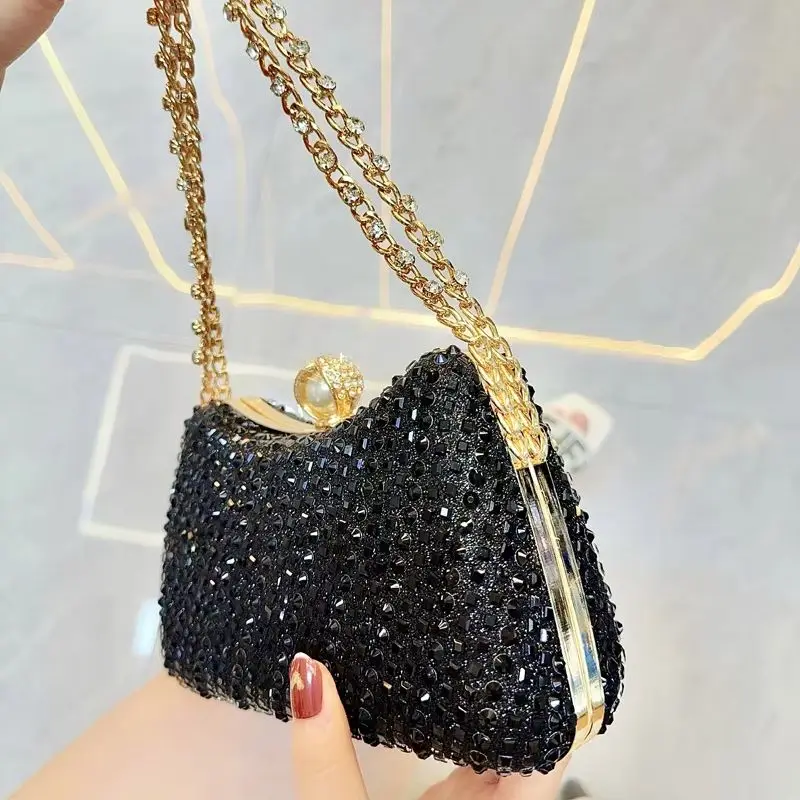 Newest Women Fashion Handbags Crystal Evening Party Bag Luxury Designer Clutch Purse Mini Black Crossbody Bag Shiny Shoulder Bag