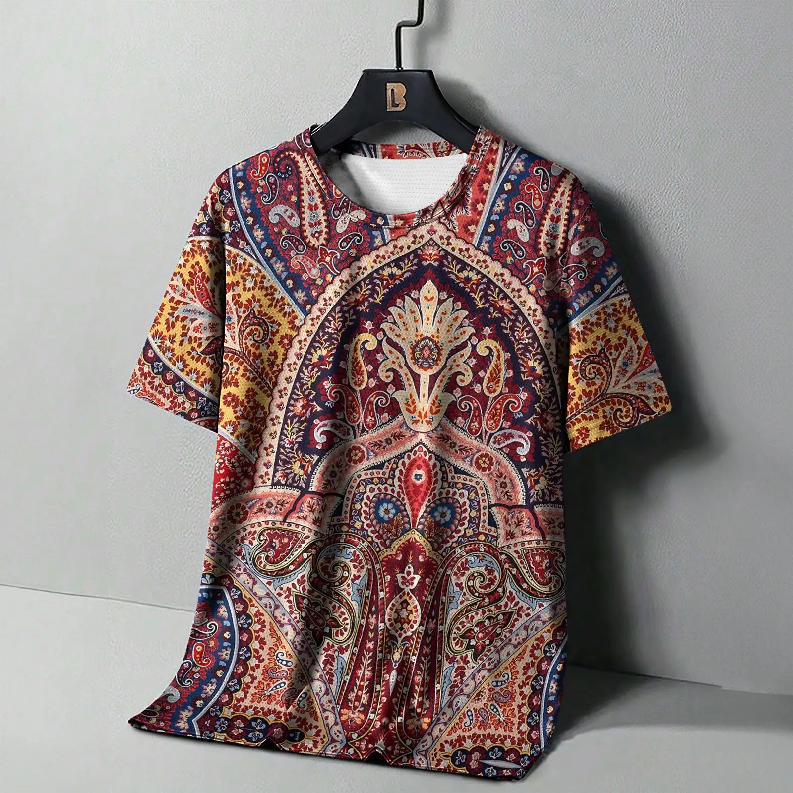 

Vintage Men's T-shirt Ethnic Print Casual Short Sleeve Summer Round Neck Streetwear Male Loose Sweatshirt Breathable Men Clothes
