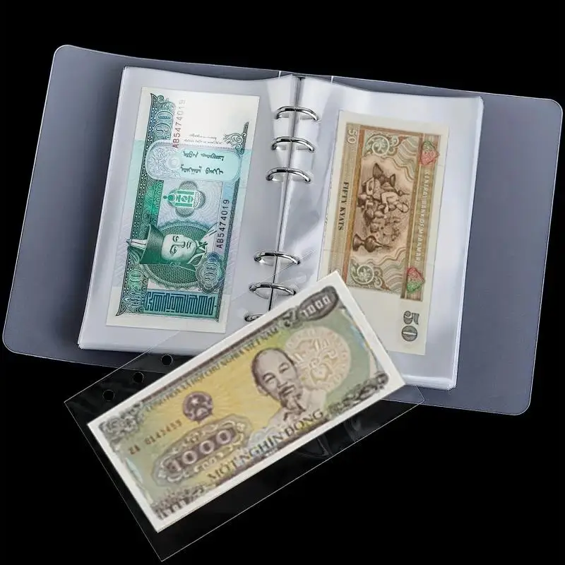 100 Pocket Currency Album Portable Banknotes Holder Paper Money Sleeves Storage Book for Tickets Stamps Collection Supplies