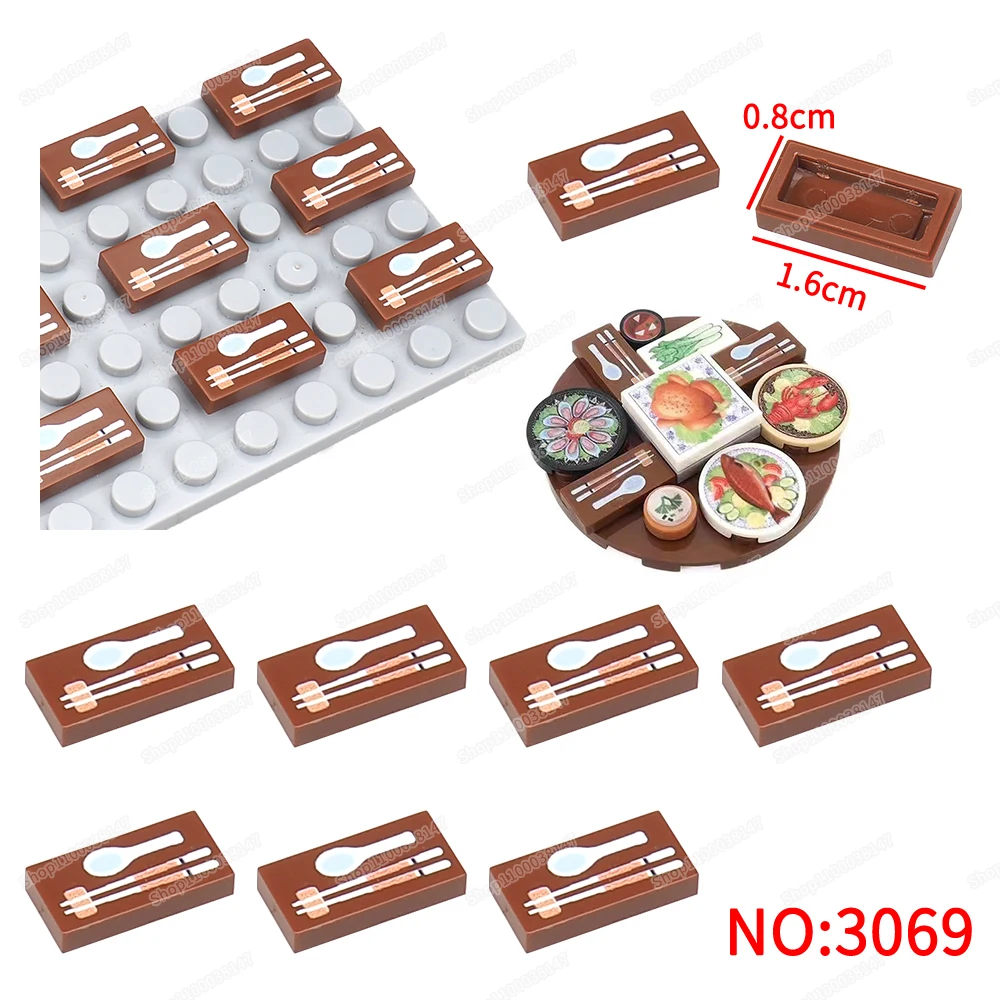 Chopsticks Spoon Pattern 3069 Printed Building Block Tiles Moc Figures Have A Meal Dinner Scenes Model Match Child Gift Diy Toys