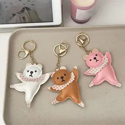 Kawaii Animal Ballet Bear Keychain Patchwork Bag Pendant PU Bear Pendant Toys Key Decor Car Keyring Girl/Boy