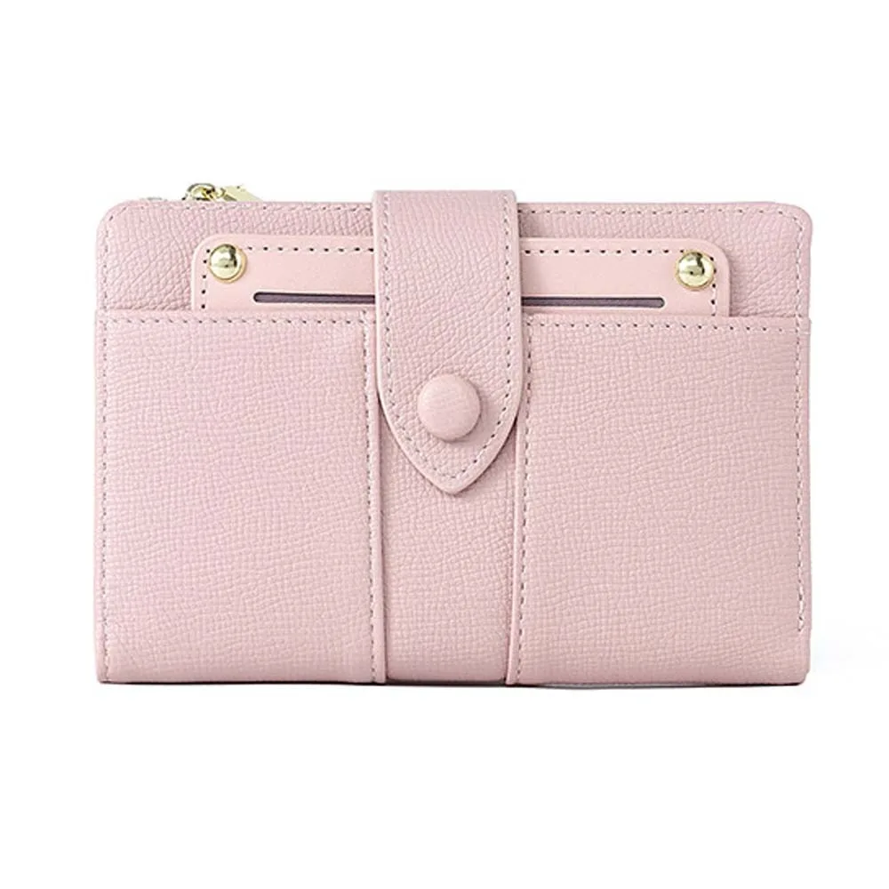 

Portable Women Wallet Snap Button Multiple Card Solid Color Card Bag Classic Style Anti-Splash Water Lady Short PU Purses Dating