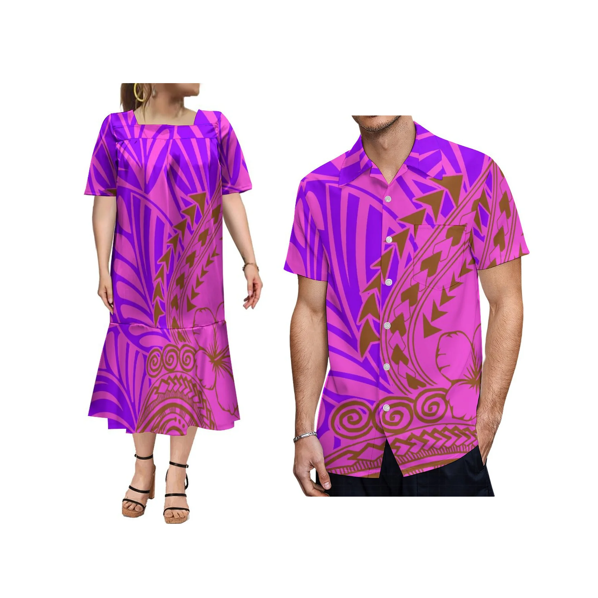 Vestido Mumu Colarinho Quadrado Verão, Casal Personalizado Combinando Roupas, Camisa Nova Havaiana Masculina