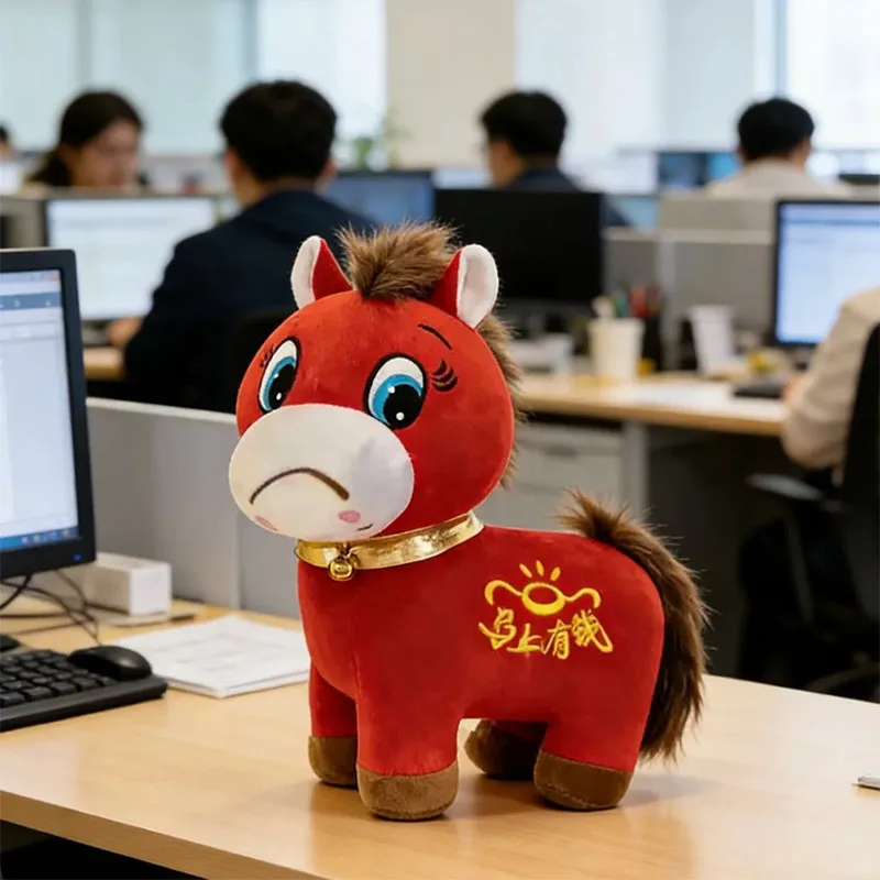 Red Crying Pony Plush Ornaments China Horse Year Happy And Sad Pony Toy Decorations Popular Pony Plush Toy Gift