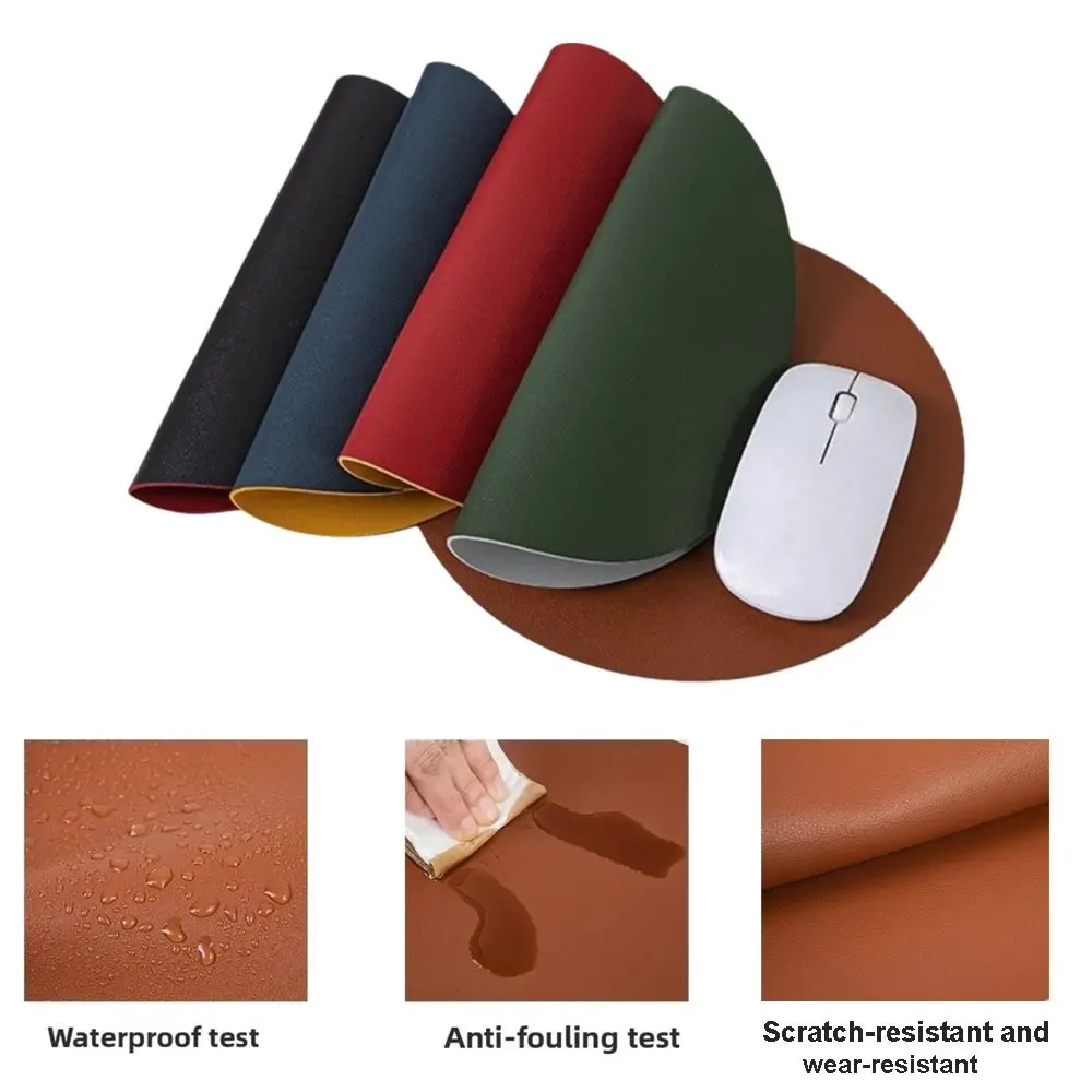 

Office Desk Double-side Leather Mouse Pad Solid Color Stain-Resistant Round Mouse Pad Waterproof Computer Mouse Pad