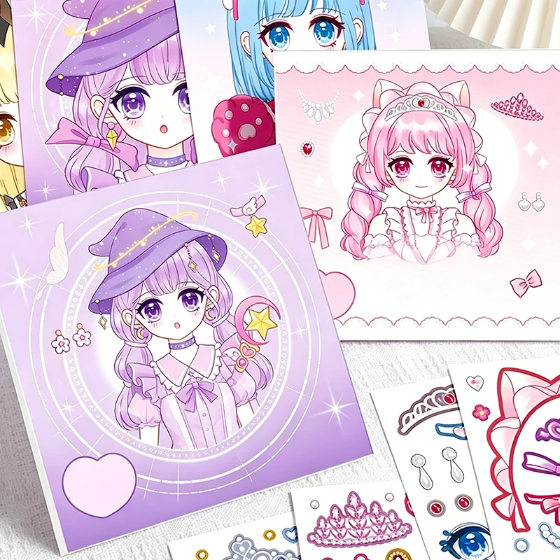 Livre d'autocollants de dessins animés pour se déguiser de princesse, autocollants réutilisables pour se déguiser, création de motifs amusants à faire soi-même pour stimuler l'esthétique pratique des enfants, jouets autocollants créatifs pour enfants, adaptés aux cadeaux de fête, fournitures d'autocollants pour la maternelle et la petite enfance.