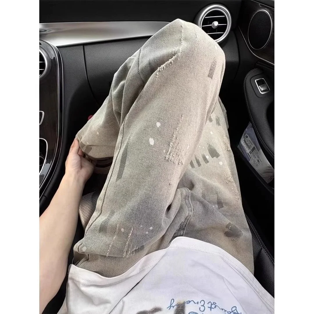 

American Dyeing Tie Dye Jeans Men's Spring Autumn Waed Vintage Loose Straight Leg Pants 2025 New Sle Cotton Polyester Blend