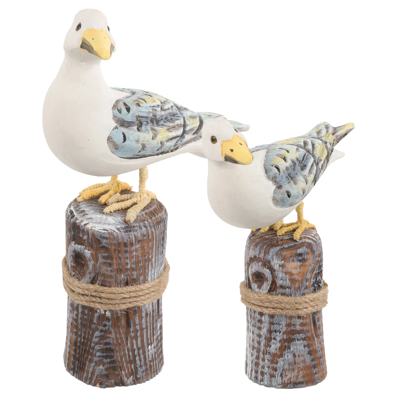 

2pcs Seabird Ornament Creative Wooden Figurine Decor Home Office Nordic Coastal Statue Craft Elegant Artistic
