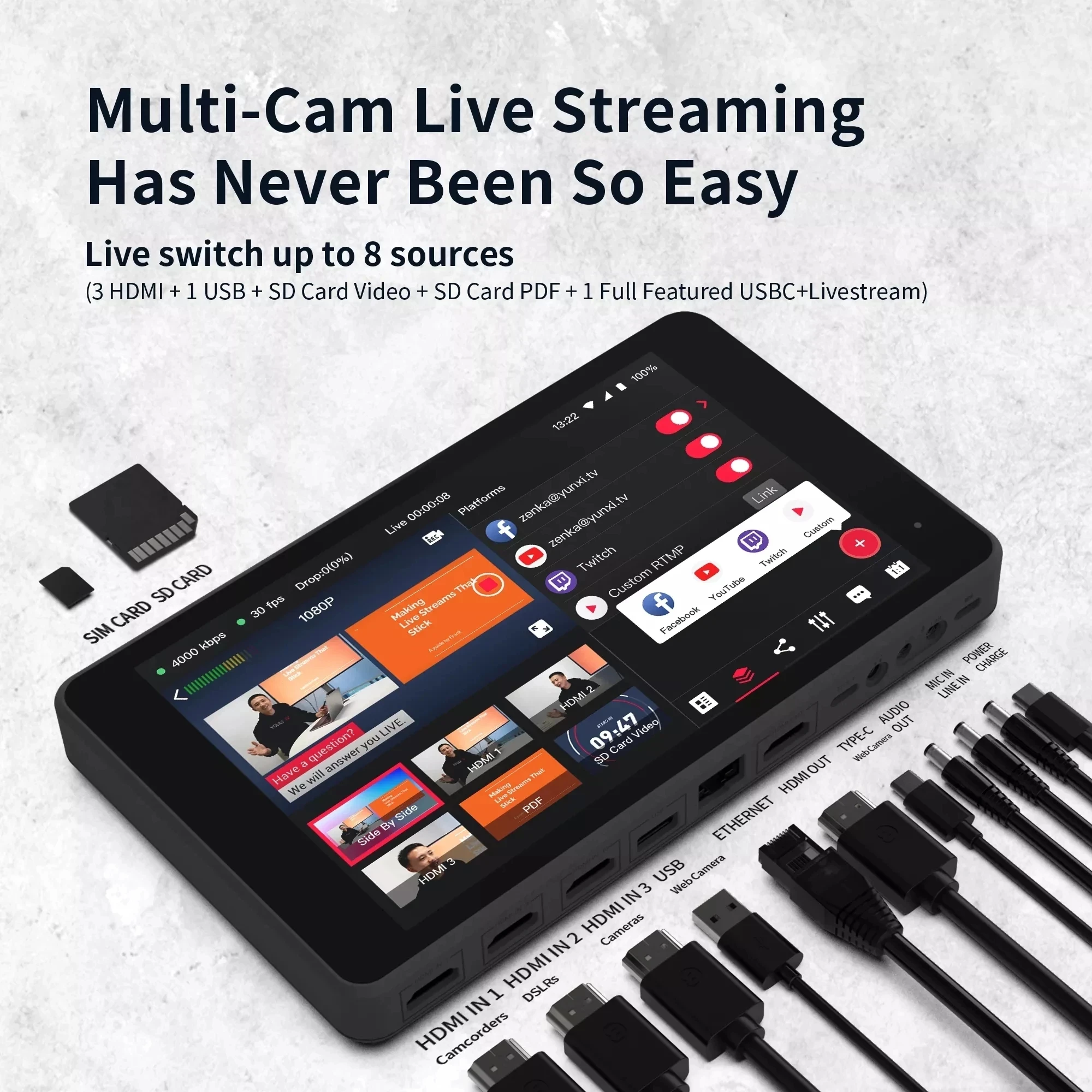 YOLOLIV YoloBox Pro Portable Multi-Camera Encoder / Streamer Switcher Monitor All-In-One Multi-Cam Live Streaming Switch System