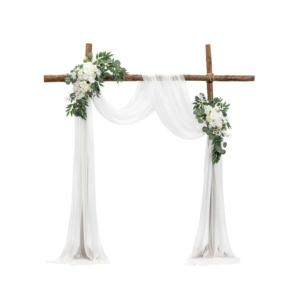 

Artificial for wedding Arch Flowers Kit Set of 3 21Ft Draping Fabric for wedding Arch for Ceremony and Reception White