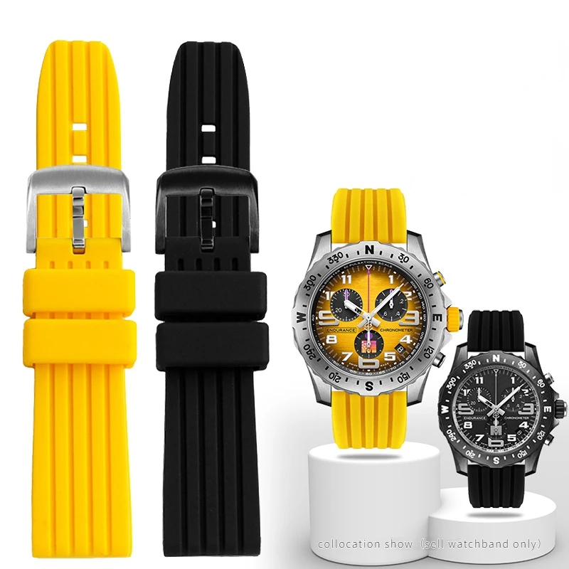 Pulseira de silicone macio 22mm para breitling pulseira avenger challenger lobo amarelo super oceano cultura pulseira masculina