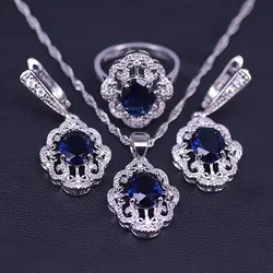 many colors blue stone silver 925 costume jewelry for women drop earrings necklace ring set big sale