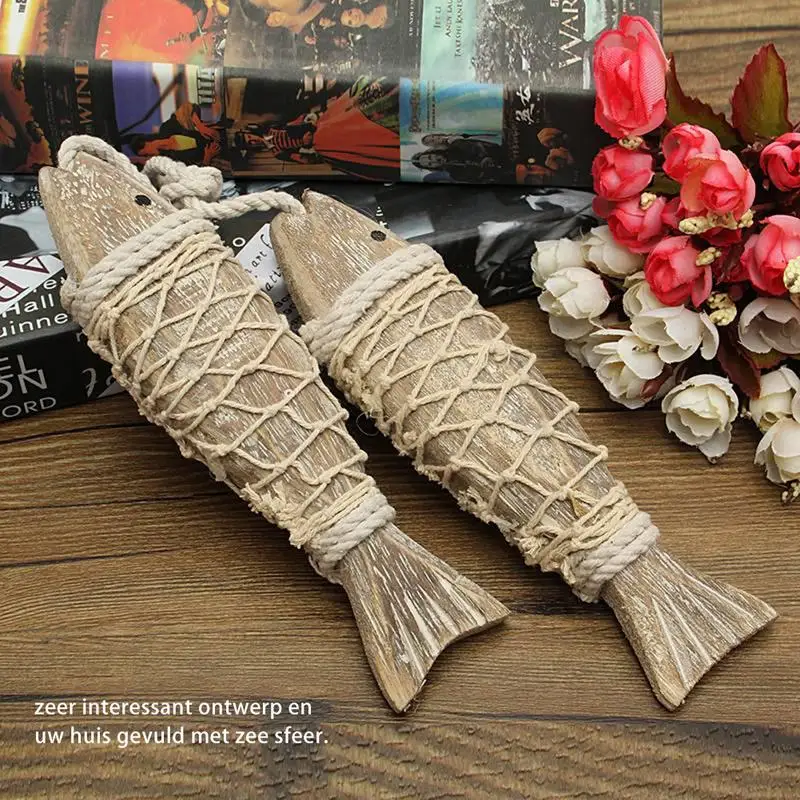 2pcs Hand Carved Wooden Marine Fish Wall Sculptures Rustic Coastal Fish Ornaments Hanging Decoration Home Room Nautical Decor