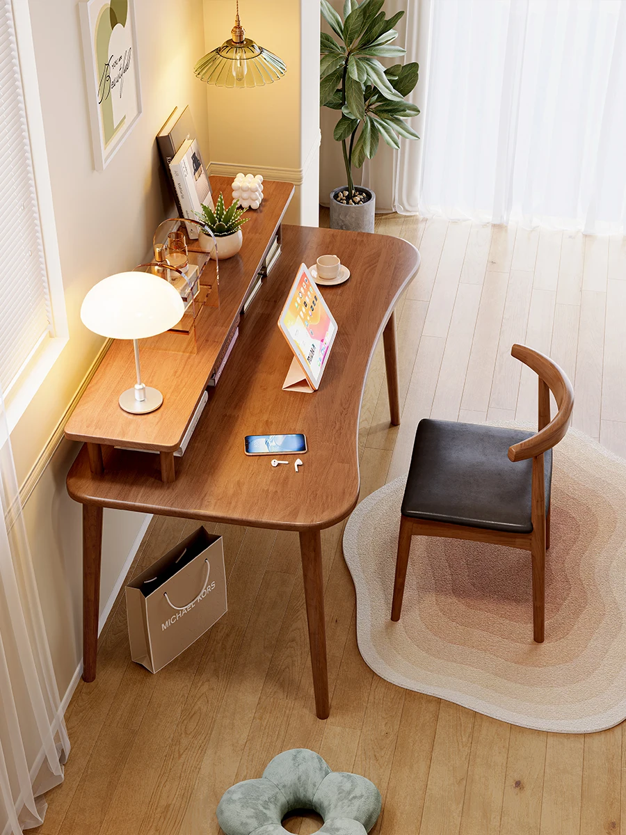 Postmodern All Solid Wood Desk Simple Computer Desk With Bookshelf Workbench
