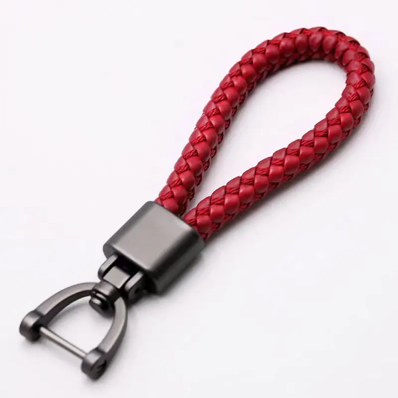 High-Grade Keychain for Men Women Rotatable Key Chain Luxury Hand Woven Leather Horseshoe Buckle Car Key Ring Holder Accessories