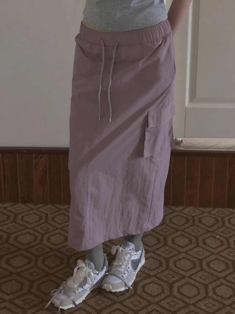 Commute Girl Loose A-Line Skirt Half-length Slimming Pear Shape Women's Fashion Polyester Long Skirt mid Waist Design