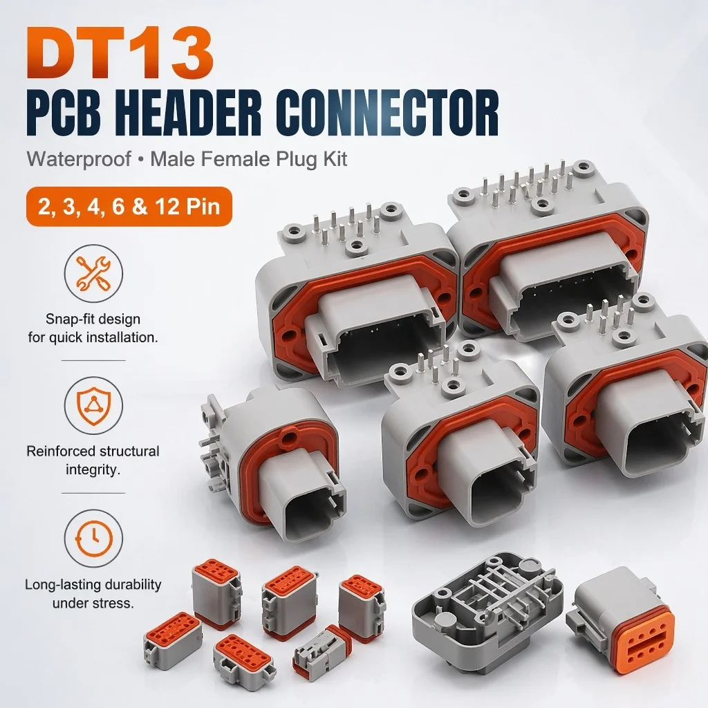 DT13 Waterproof Automotive Connector PCB Right Angle Header 2 3 4 6 8 12 Pin Male Female Plug Kit for Car Truck Bus Marine Wire
