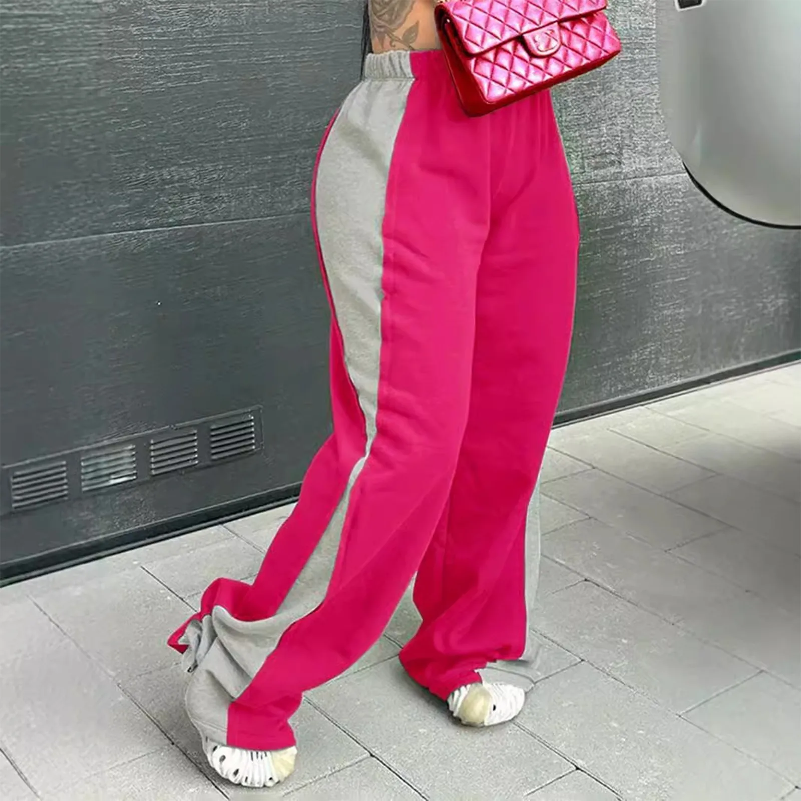 Women Plus Size Wide Leg Pants Casual Loose Pockets Color Blocked Pants Women's Clothing Versatile Sweatpants 2024