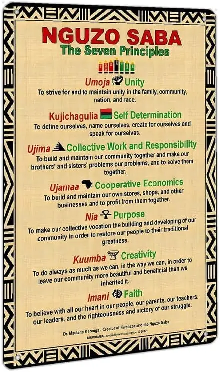 Nguzo Saba the Seven Principles Metal Sign African Heritage Holiday Metal Tin Sign for Kwanzaa Decorations