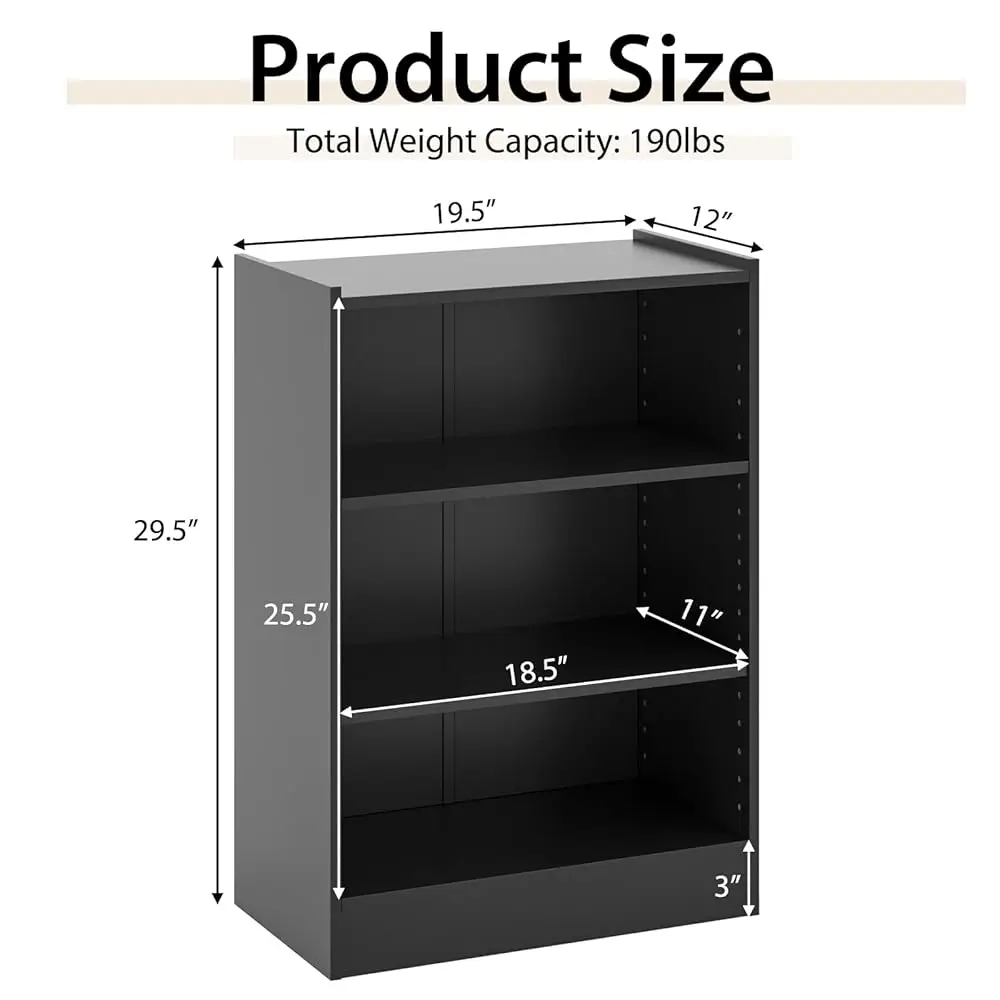 3 Tier Bookcase, Floor Standing Open Bookshelf With 18-Position Adjustable Shelves, Anti-Toppling Device, Modern Multipurpose