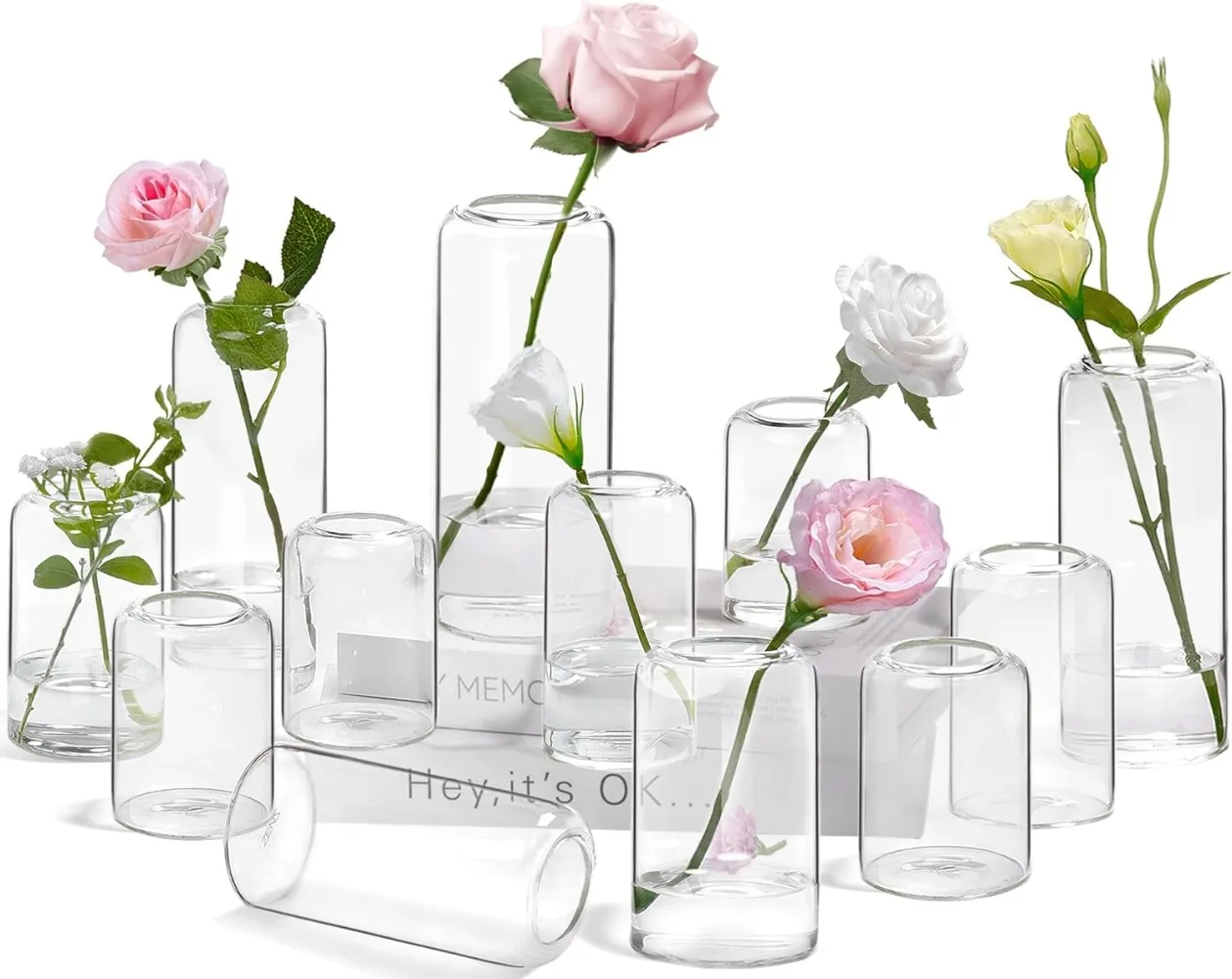 ZENS Bud Vases in Bulk Set of 12, Modern Small Glass Vases for Flower Clear Bud Vases for Wedding Centerpiece, Blown Thicker