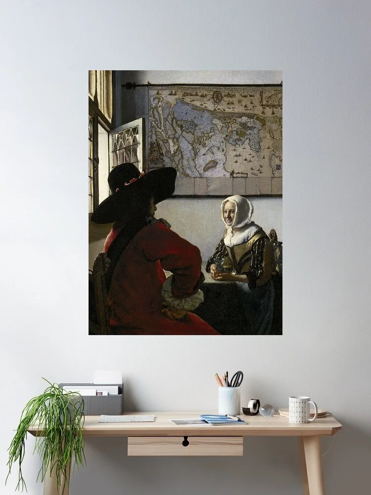 Johannes Vermeer, Officer and Laughing Girl, 1660, Art Print Canvas Poster, Living Room Decor, Home Wall Picture