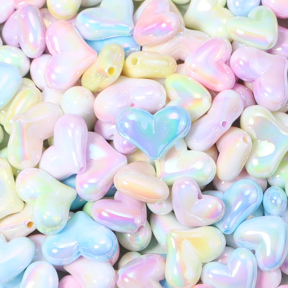 10pcs UV Colorful Heart Acrylic Beads Shiny Loose Spacer Beads For Jewelry Making DIY Bracelets Necklace Earrings Accessories