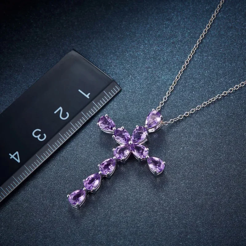 Real Solid 925 Sterling Silver Cross Pendant for Men and Women Simple Design Amethyst Pendants Jesus Christ Jewelry Bohemia