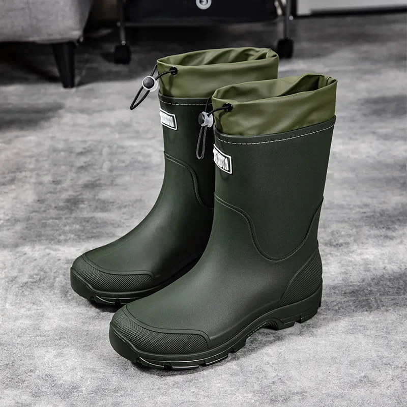 

Men's New Style Mid-Calf Rain Boots, Waterproof Non-Slip Lightweight Outdoor Shoes, Fashion Rubber Boots for Hiking