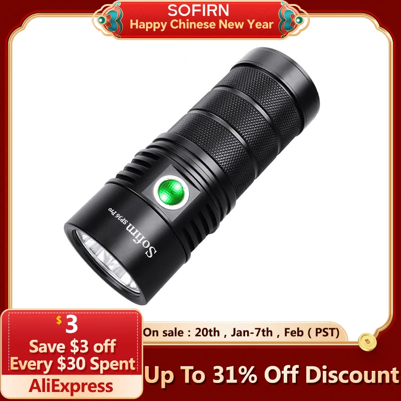 Sofirn SP36 Pro 8000lm Powerful LED Flashlight  4*SST40 USB C Rechargeable 18650 Torch