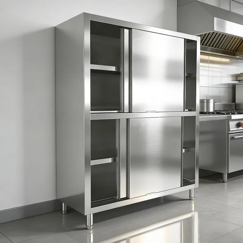 Large-capacity heavy-duty stainless steel 304 commercial kitchen sideboard double-layer sliding, load-bearing 500kg/square meter