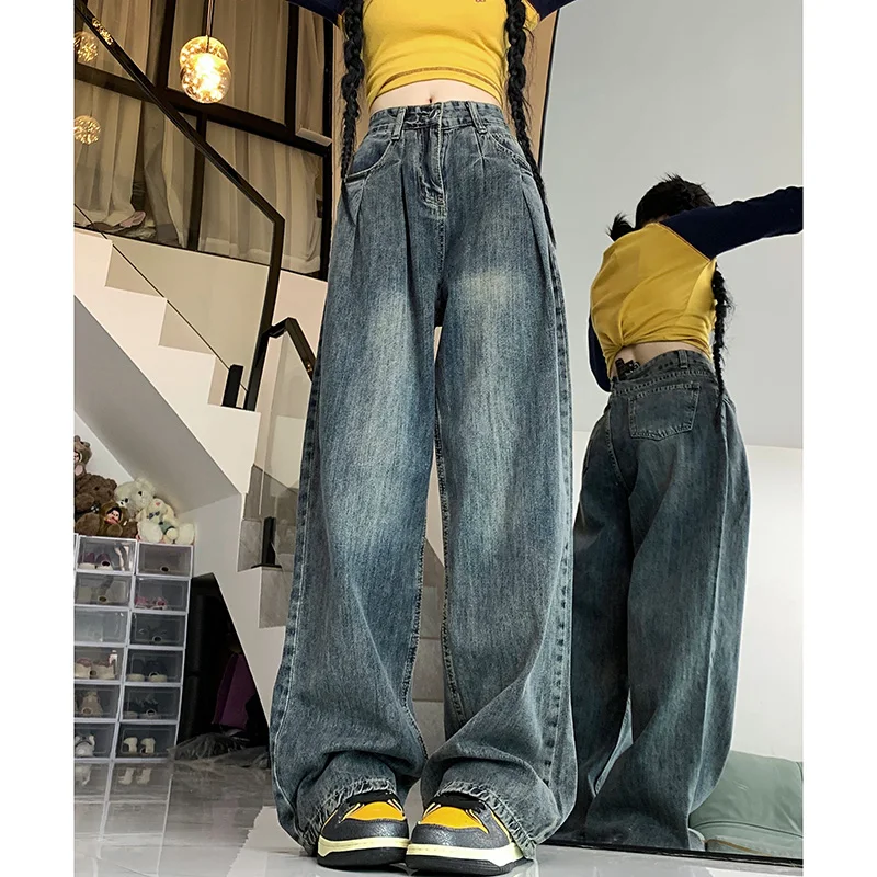 WCFCX STUDIO Vintage 90s Streetwear Jeans Women Y2K Oversized Wide Leg Denim Pants Female Loose Hip-hop Fashion