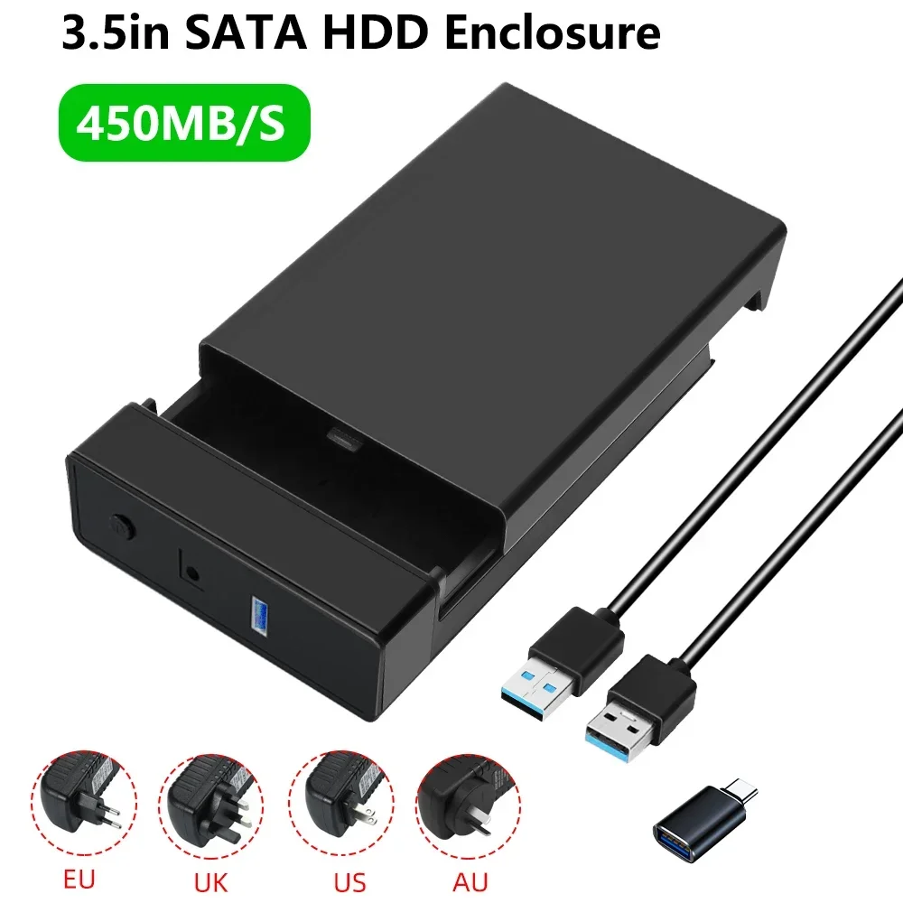 

3. 5 inch SATA HDD Enclosure SSD Hard Drive Box 18TB SATA to USB3.0 Hard Disk Reader Adapter External USB Case on Laptop PC