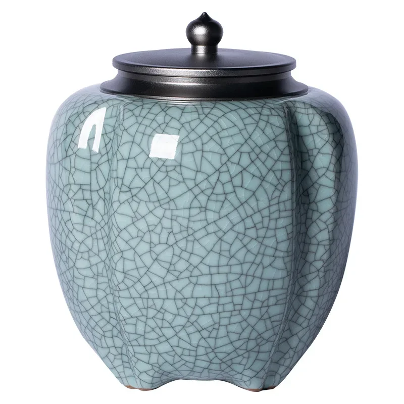 Longquan celadon large tea canister household sealed storage tea canister ceramic high-grade large-capacity universal storage ja