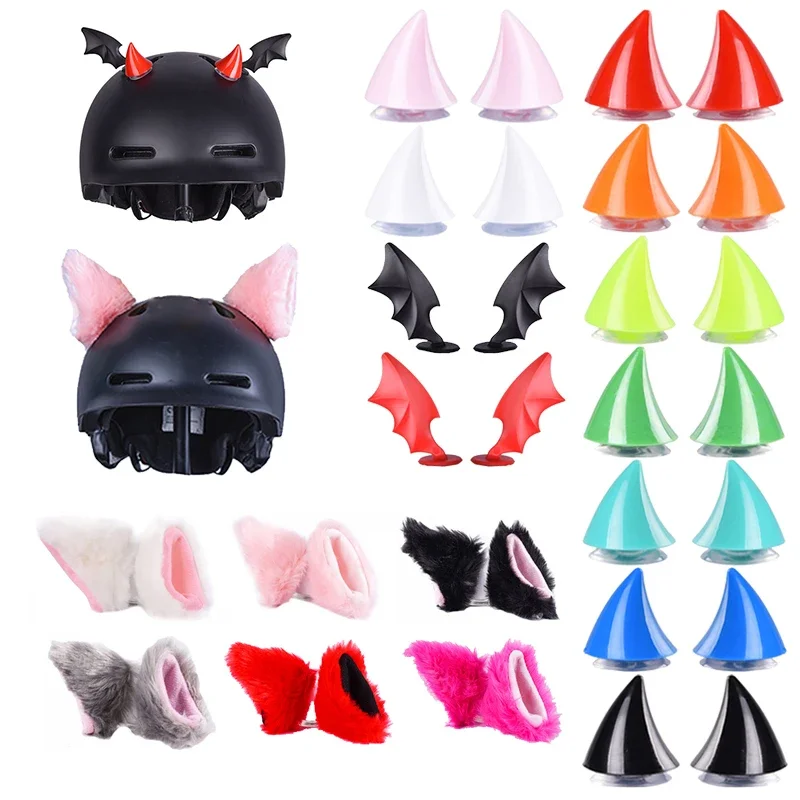 2PCS Motorcycle Helmet Cat Ears Devil Horns Decor Universal Moto Bicycle Styling Decoration Helmets Stickers Helmet Accessories