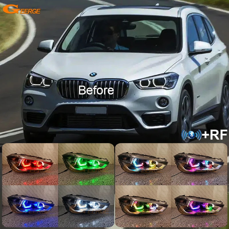 For BMW X1 F48 2015 2016 2017 2018 2019 Concept M4 Iconic Style Dynamic Revolving Multi Color RGB LED Angel Eyes Hex Halo Rings