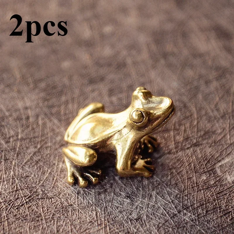 2pcs Vintage Brass Cute Frog Statue Figurine, Accessories Miniature Desktop Room Decoration, Metal Toad Tea Pet Decoration Gifts