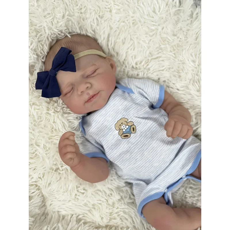 48CM 전신 비닐 실리콘 베이비돌 리본 파스칼 신생아 잠자는 여자아이/남자아이 3D 페인팅 피부, 보이는 정맥 포함 베베 리본