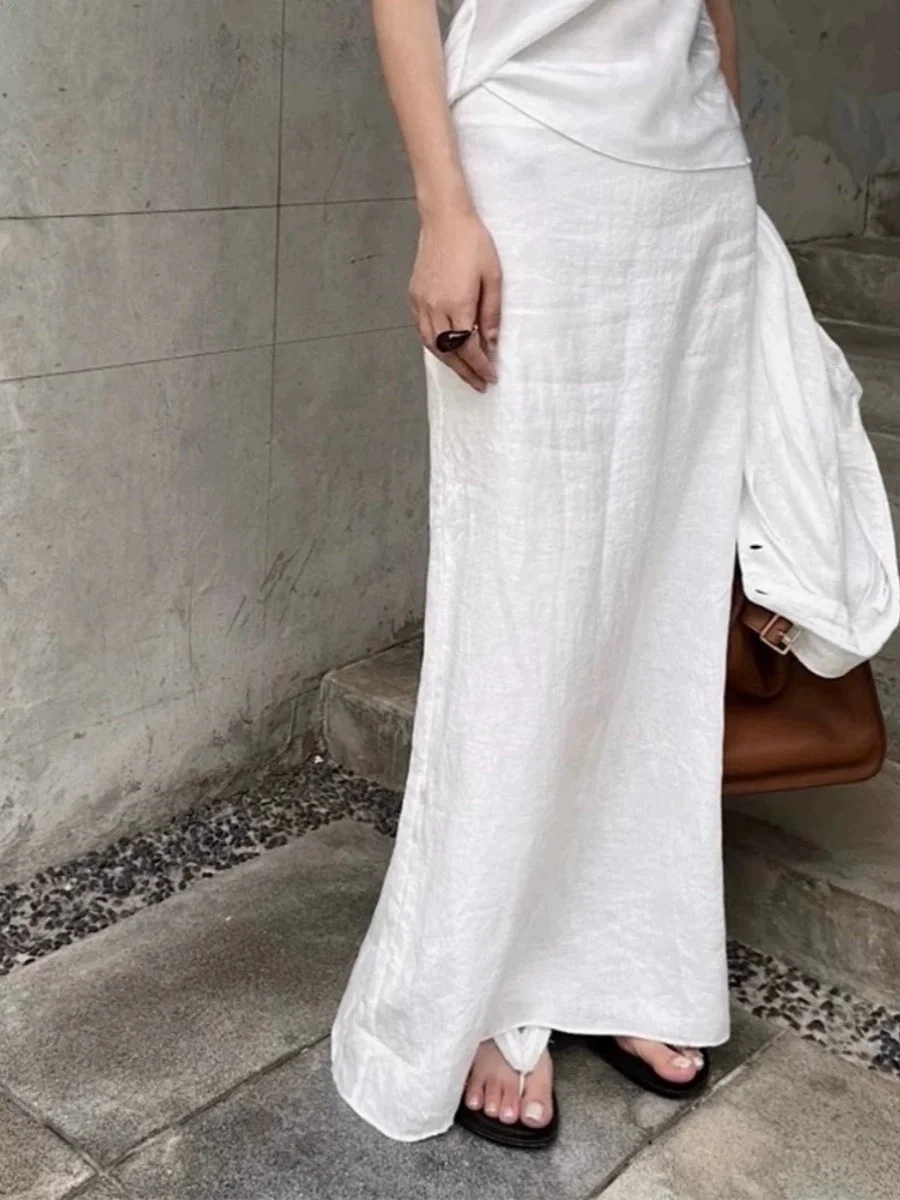 

Повседневная льняная юбка с высокой талией, прямой крой, юбка трапециевидной формы, ленивый шик, женская мода, лето 2023, дизайн для отдыха