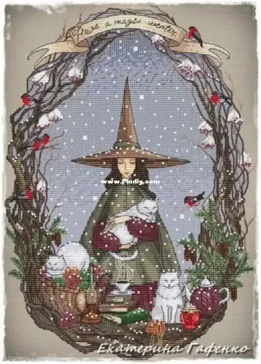 Amishop Gold Collection Lovely Counted Cross Stitch Kit Witch Wizard Fairy Spring Summer Autumn Winter Time Four Seasons Season