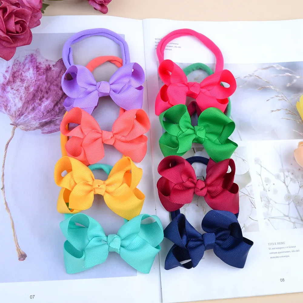 3.15 Inches Ribbon Bow Nylon Headband Hairbow Nylon Headband Hairband for Newborn Baby Girls Hair Accessories Grosgrain Bow