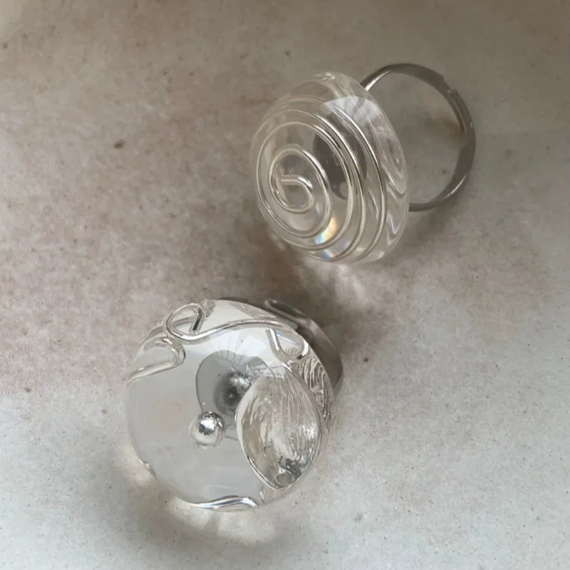 Trendy Transparent color Spiricle Ring for Women Horseshoe Flower Resin Finger Rings Girls Adjustable Korean Jewelry Gifts